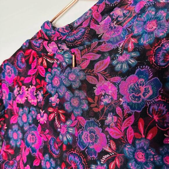 Misa Stormi Electric Ditsy Floral Mesh Sheer Midi Dress Size Extra Small - Picture 10 of 15